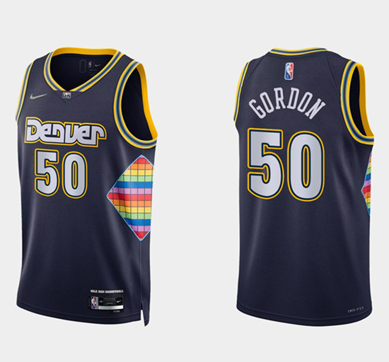 Men's Denver Nuggets #50 Aaron Gordon Navy 2021/22 City Edition 75th Anniversary Stitched Jersey Men's Denver Nuggets #50 Aaron Gordon Navy 2021/22 City Edition 75th Anniversary Stitched Jersey